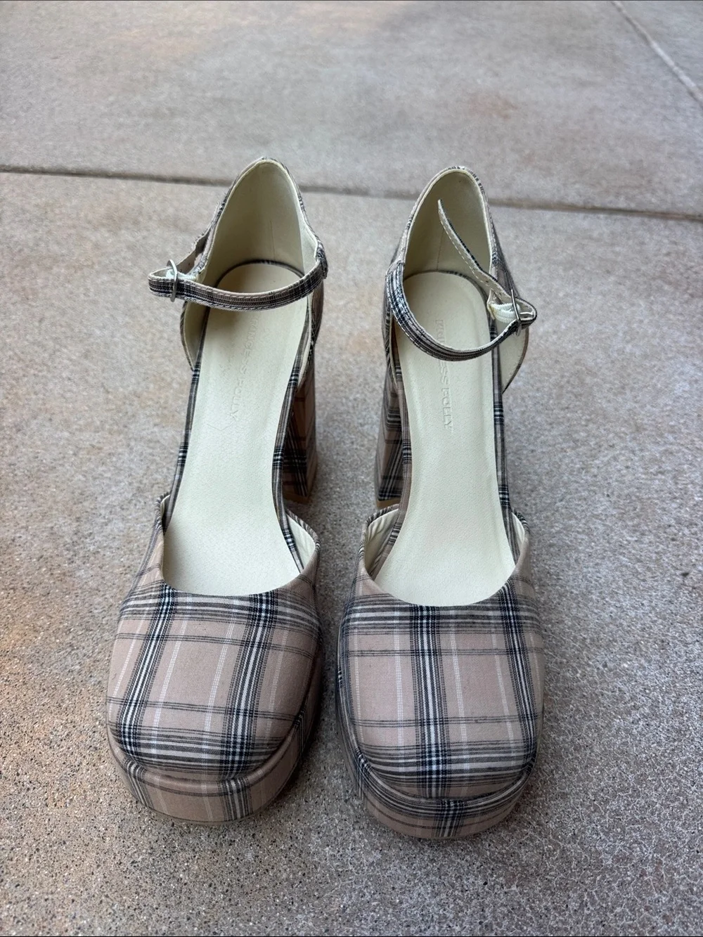 Princess Polly Plaid Mary Jane Platform Heels